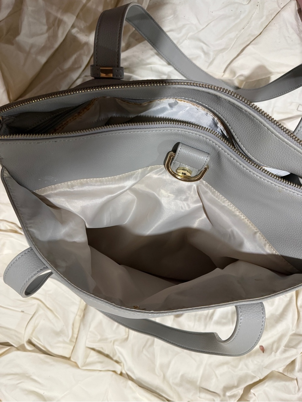 Mina bae elkie Gray Leather Tote Removable Crossbody Strap & clutch diaper bag - Picture 8 of 11